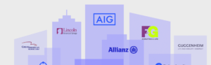 Annuity company directory: isometric skyline illustration with annuity company logos