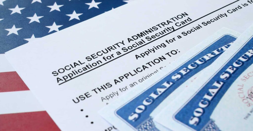 United States social security number cards lies on Application from social security administration