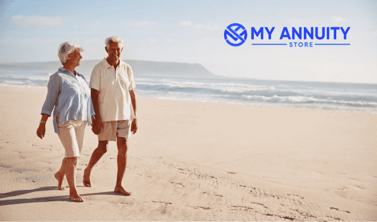 Retired Couple Walking on Beach