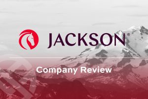 Jackson Company Review with jackson logo and mountains in background.