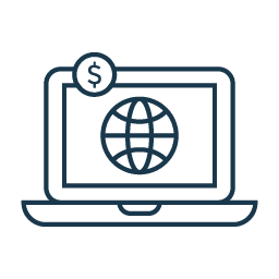 Laptop with dollar sign - retirement planning software icon.