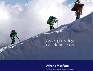 Athene Maxrate Annuity Brochure cover with 3 skiers walking up snow covered mountain.