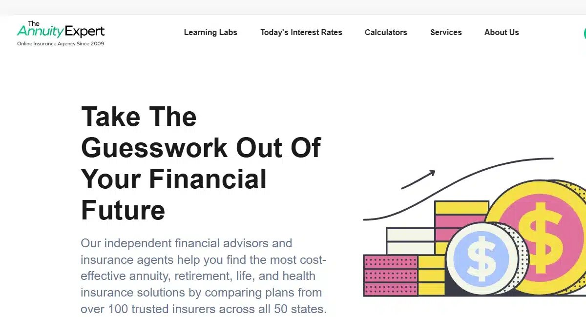 The 8 Best Places to Buy an Annuity Online 8 Annuityexpertadvice. Com homepage hero with take the guesswork out of your financial future headline