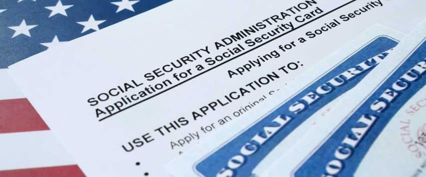 United States social security number cards lies on Application from social security administration